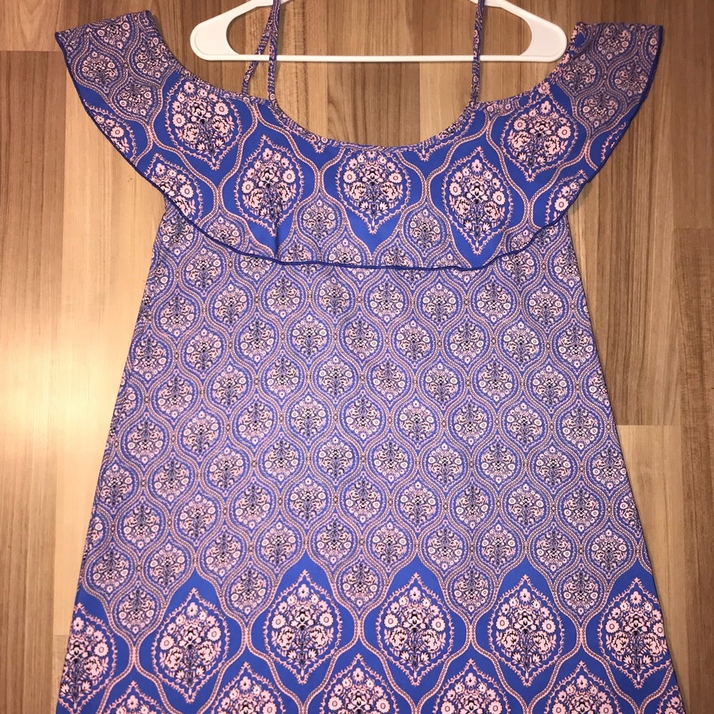 Blue and neon orange Paisley Print dresss